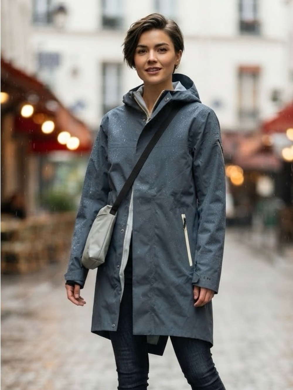 Frank And Oak State Concepts Slate Blue Grey Waterproof Hooded Rain Trench Coat